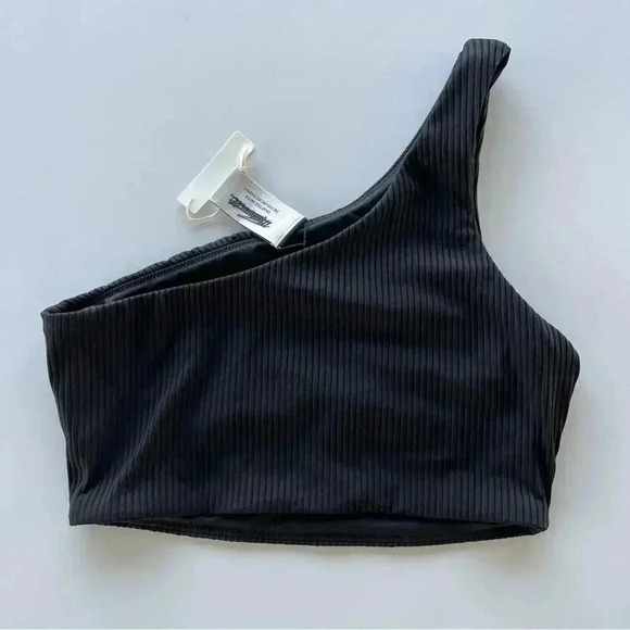 Madewell Ribbed One Shoulder Longline Bikini Top True Black Size Small NWT - Picture 5 of 5